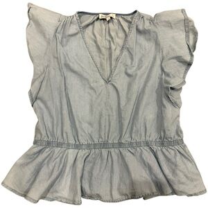 Sam Edleman Women's Baby Blue Flutter Sleeve Peplum Blouse